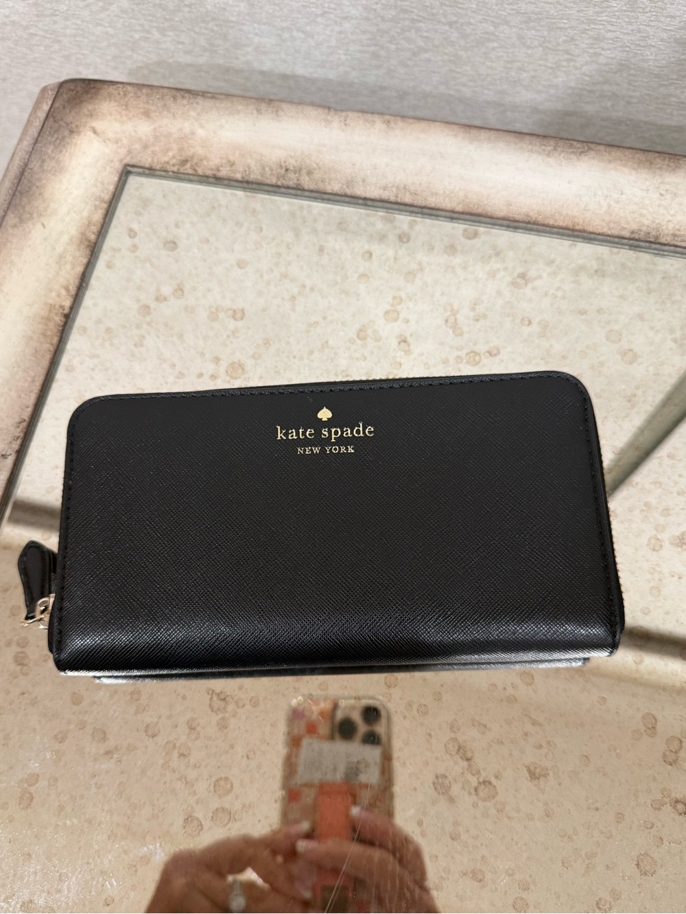 kate spade Black Gold Logo Zip Wallet